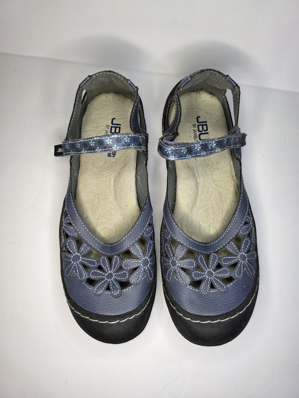 JBU Blue Floral Cutout Mary Jane Flats with Strap